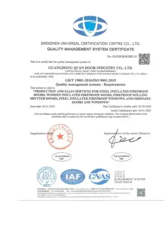 ISO 9001:2015 quality management system certificate 02426Q00628R101 issued by Shenzhen Universal Certification Centre (UCC), valid until 20 May 2029