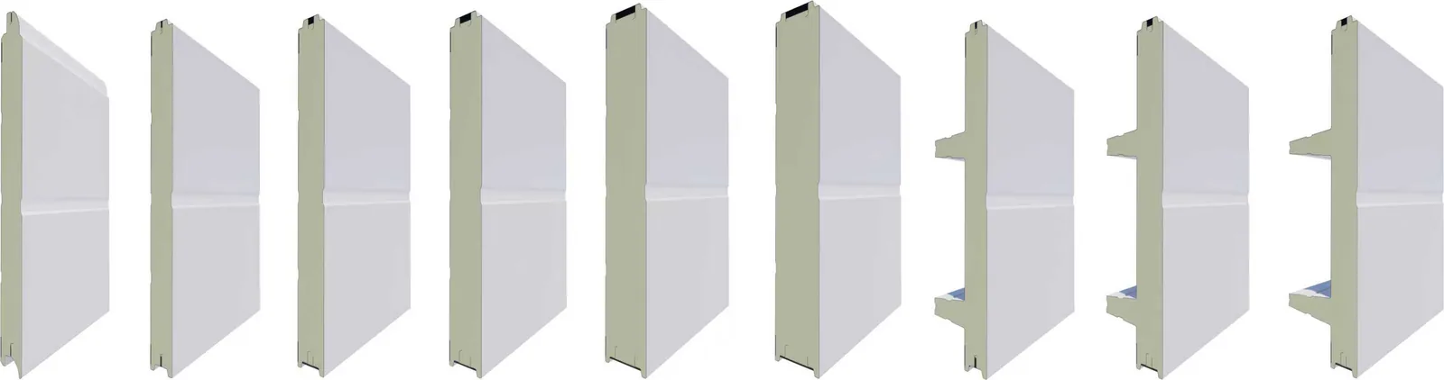 Sandwich panel edge profiles (40, 42, 50, 60, 75, 80, 43+65, 50+65, 50+95)