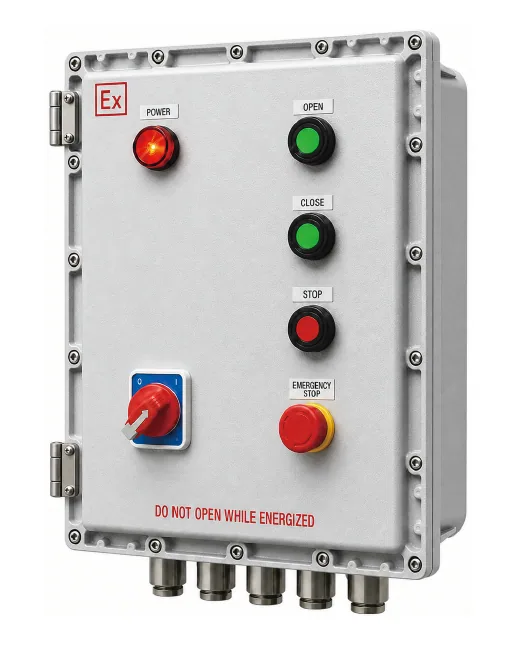 Explosion-proof control box with power, open, close, stop and emergency stop