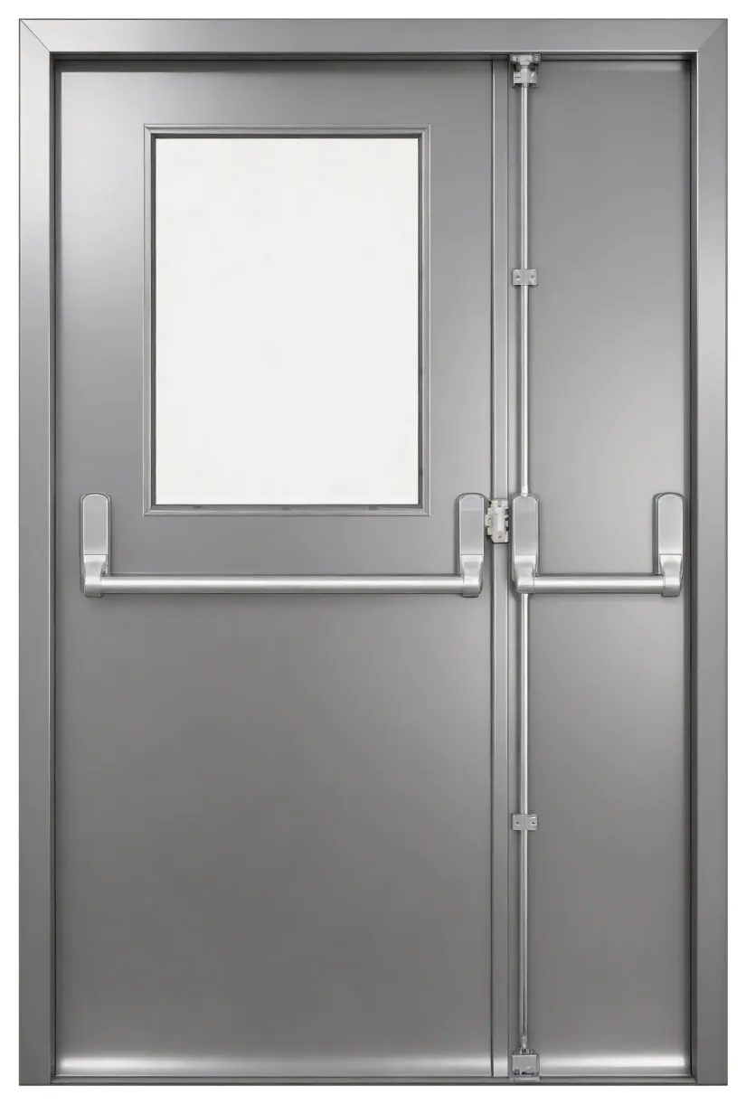Unequal leaf with large vision panel and push bars
