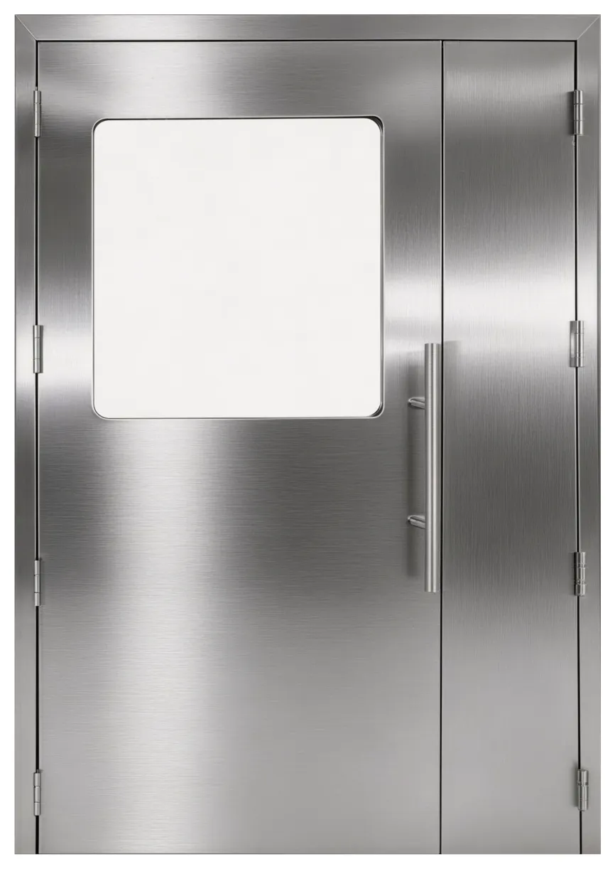 Unequal leaf with large vision panel and pull handle
