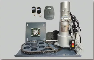 Roller shutter motor 1000-1P kit with mounting plate, chain wheel, remote controls and receiver