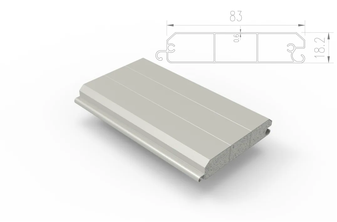 AAD/ADI 83 aluminum alloy slat rendering with section dimensions (83 × 18.2 mm)