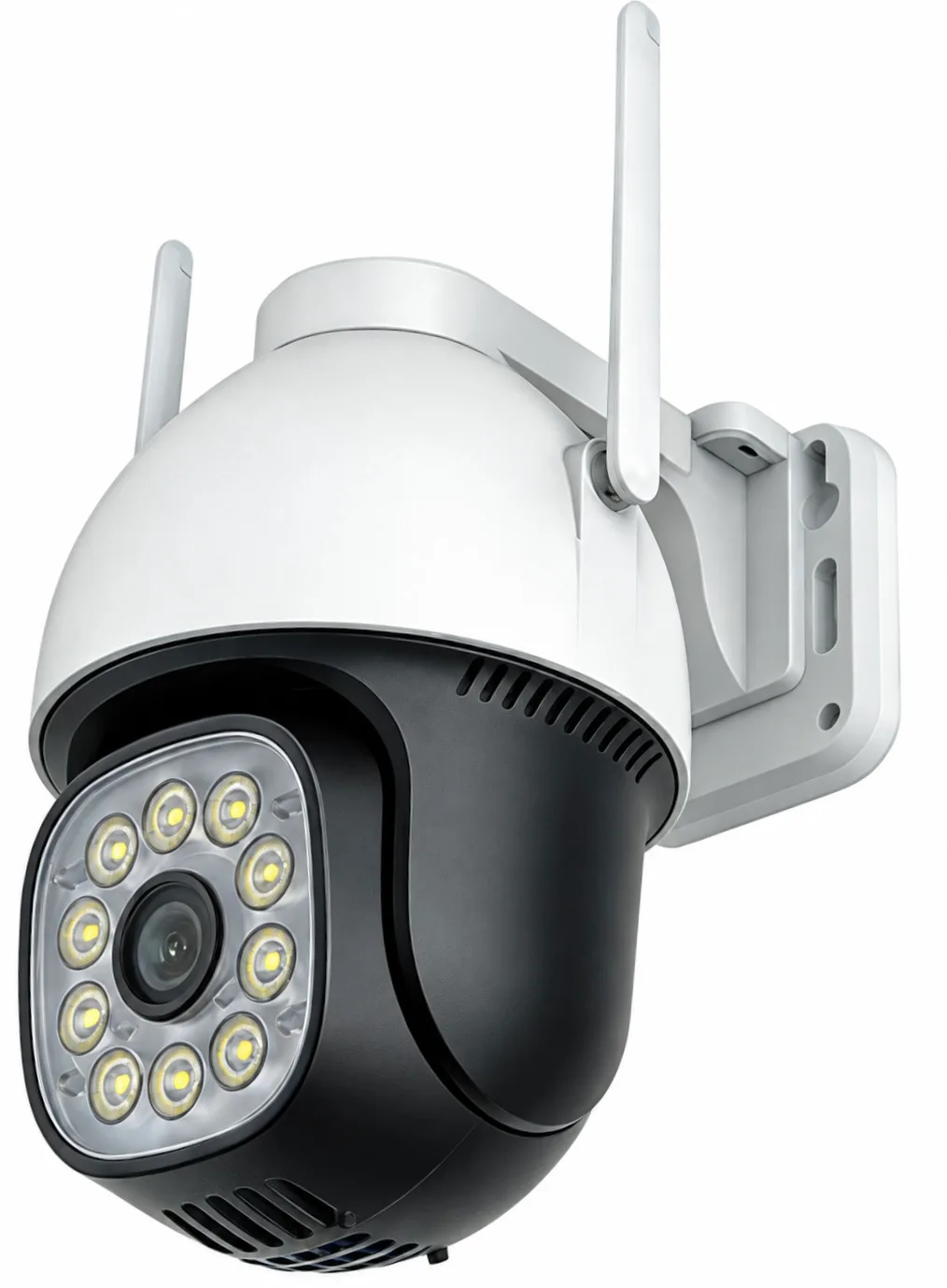 Wi-Fi pan-tilt camera with two antennas and a wall bracket